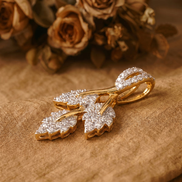 18KT Gold Diamond Leaf Pendant for Women