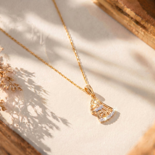 18KT Gold Diamond Fan Pendant for Women