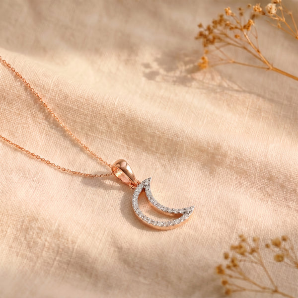 18KT Rose Gold Diamond Crescent Moon Pendant