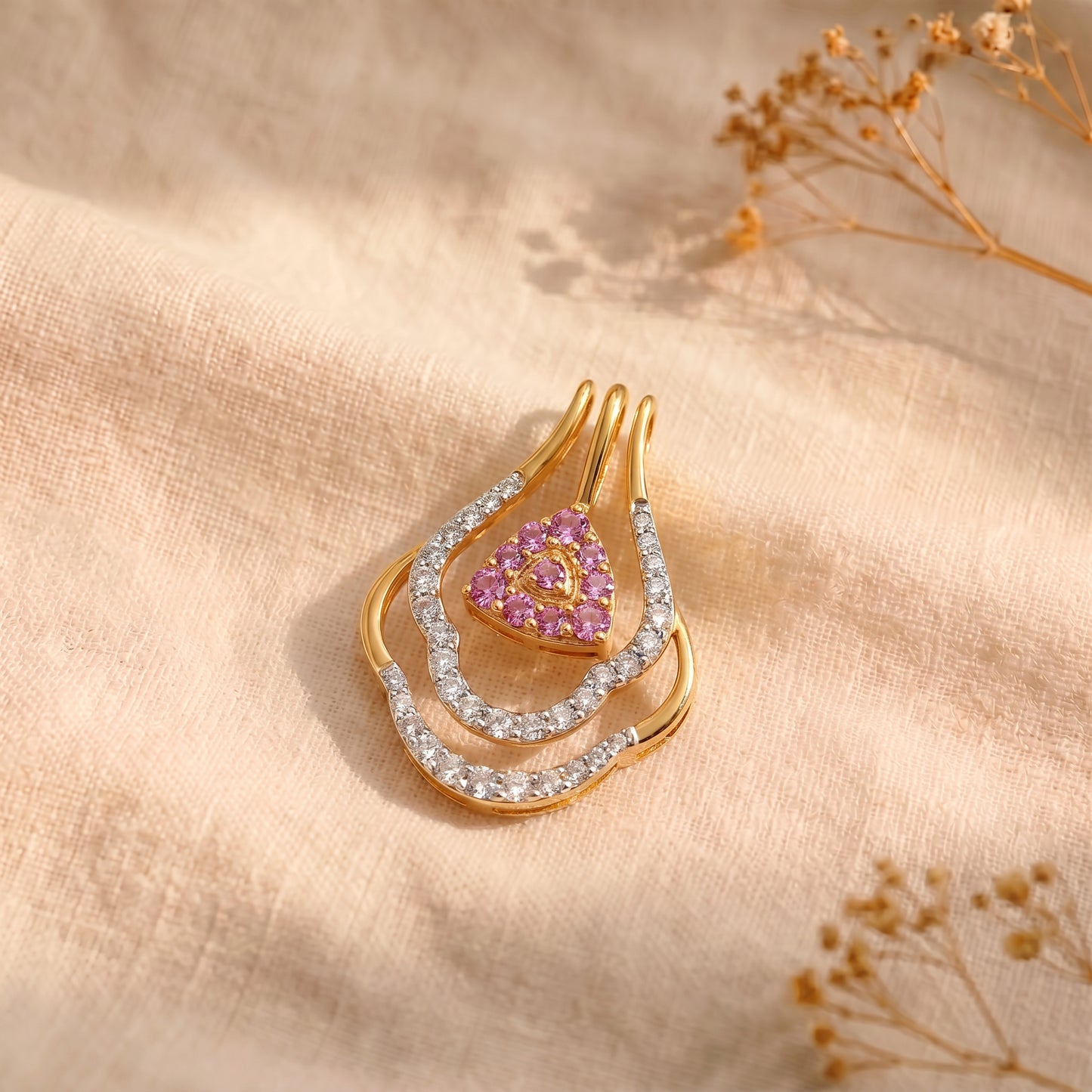 18KT Gold Diamond Colour Stone Teardrop Pendant