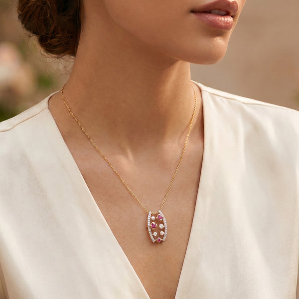 18KT Yellow Gold Diamond Colour Stone Pendant Chain