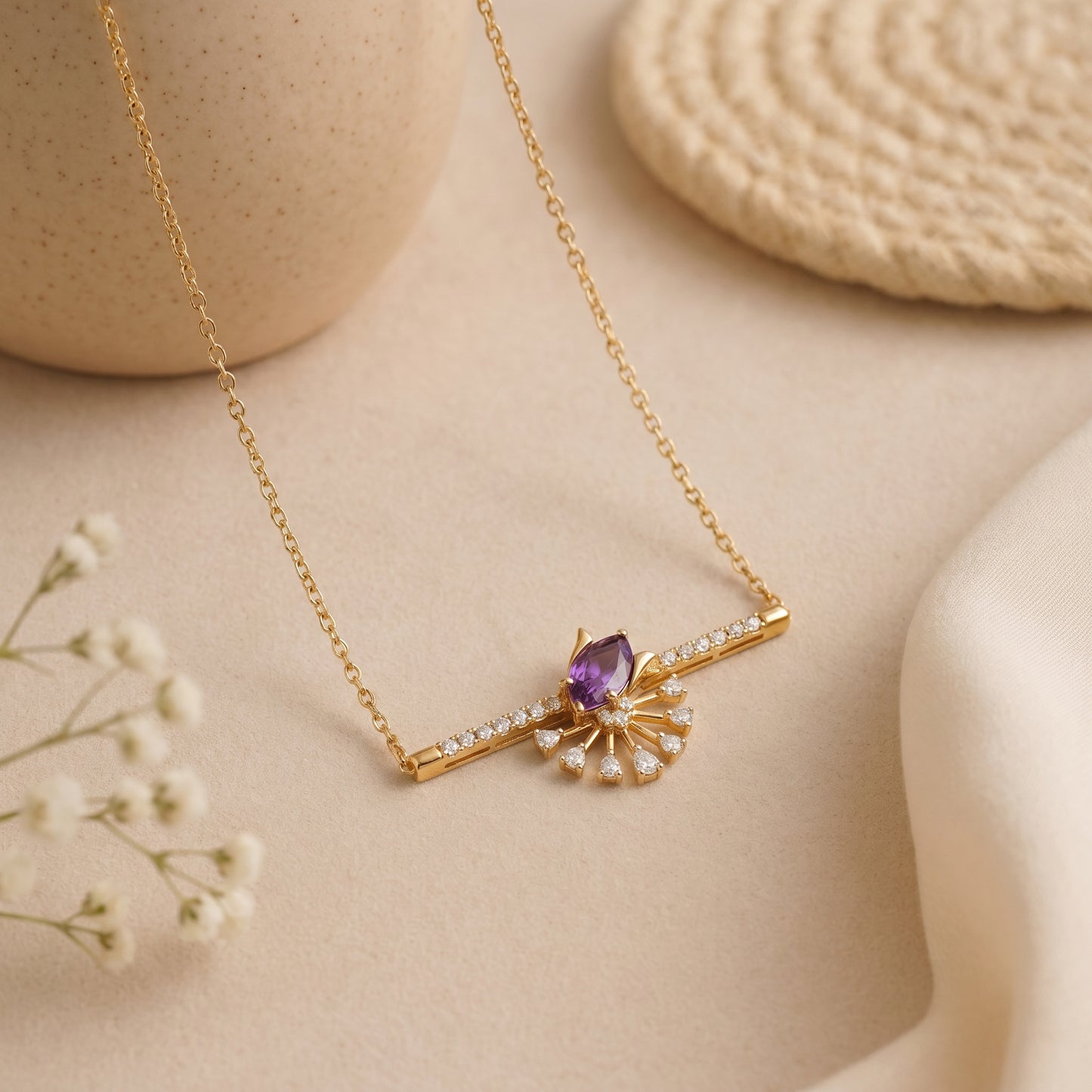 18KT Yellow Gold Diamond Chain Pendant For Women