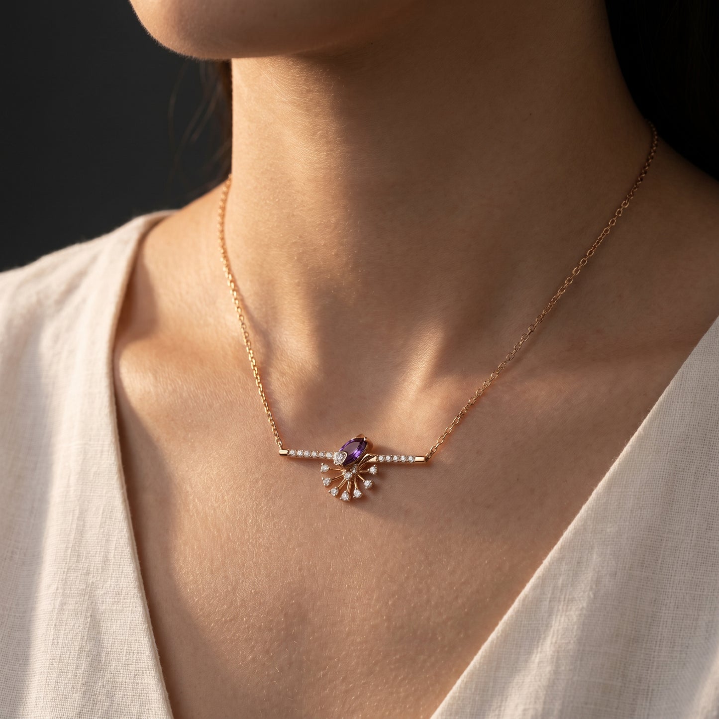 18KT Yellow Gold Diamond Chain Pendant For Women