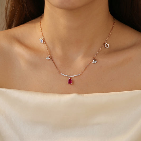 18KT Rose Gold Diamond Charm Necklace for Women