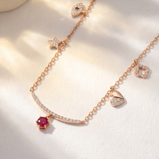 18KT Rose Gold Diamond Charm Necklace for Women