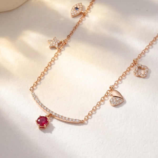 18KT Rose Gold Diamond Charm Necklace for Women