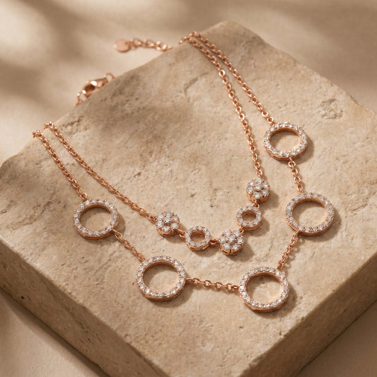 18KT Rose Gold Diamond Layered Necklace for Women