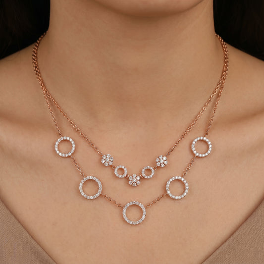 18KT Rose Gold Diamond Layered Necklace for Women