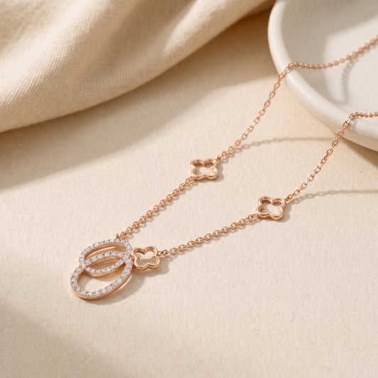 18KT Rose Gold Diamond Clover Necklace for Women