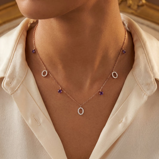 18KT Rose Gold Diamond Colour Stone Necklace