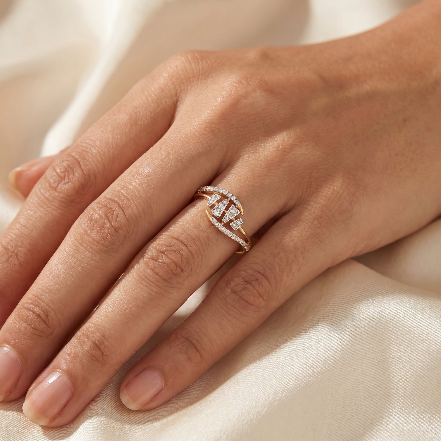 18KT Yellow Gold Diamond Leaf Ring For Women