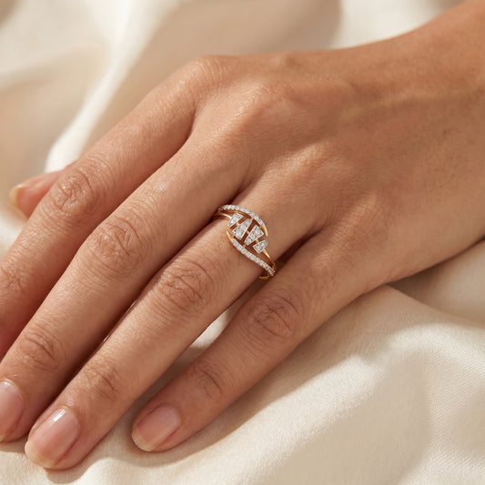 18KT Yellow Gold Diamond Leaf Ring For Women