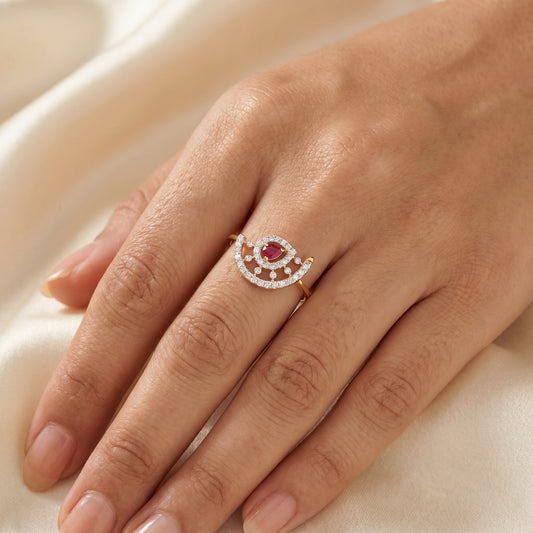 18KT Yellow Gold Diamond Halo Ring For Women