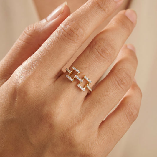 18KT Rose Gold Diamond Geometric Open Ring for Women