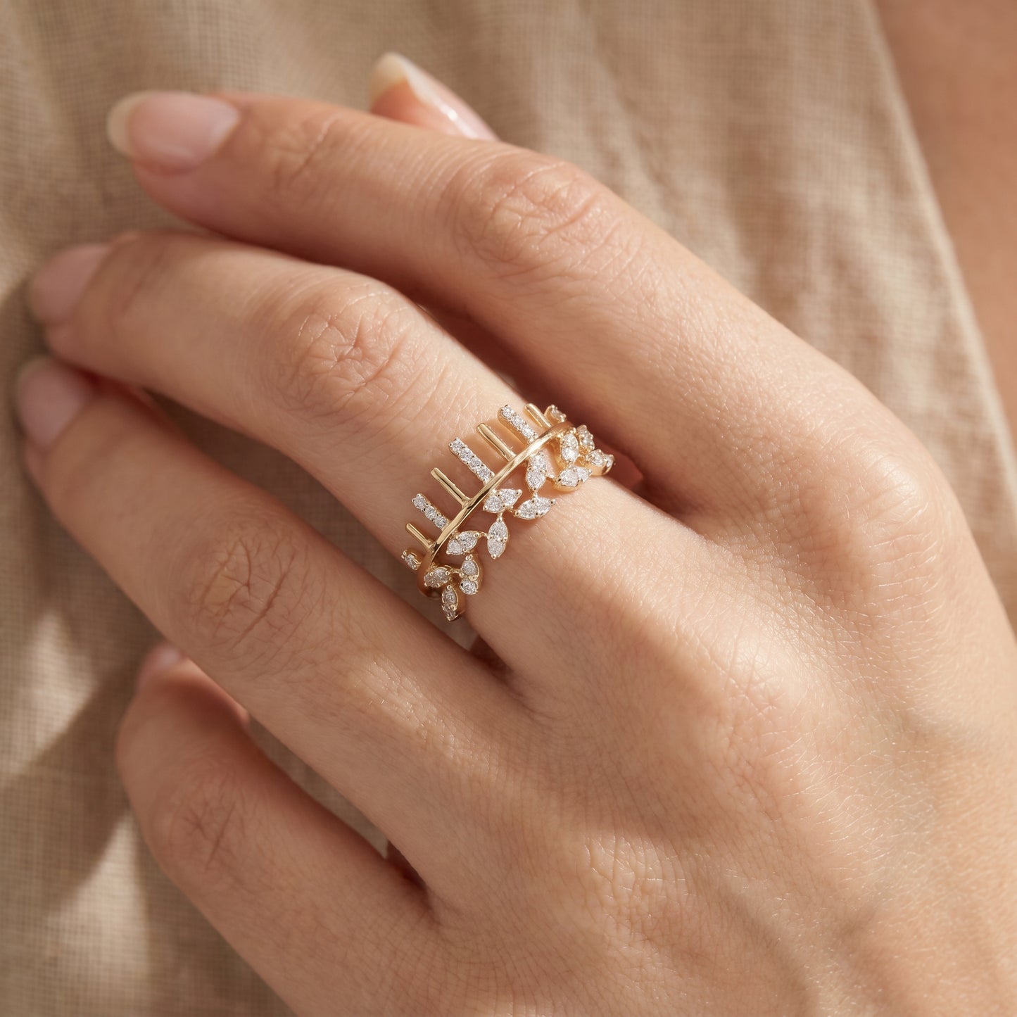 18KT Yellow Gold Diamond Crown Ring For Women