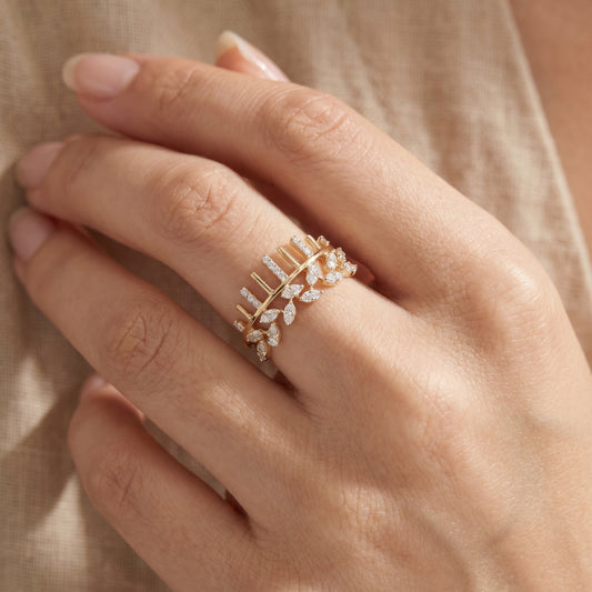 18KT Yellow Gold Diamond Crown Ring For Women