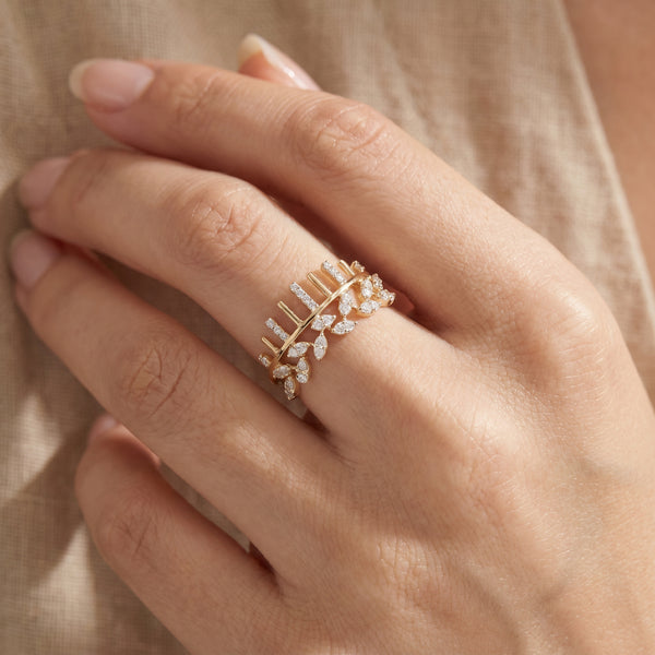 18KT Yellow Gold Diamond Crown Ring For Women
