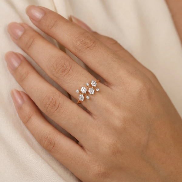 18KT Yellow Gold Diamond Cluster Ring For Women