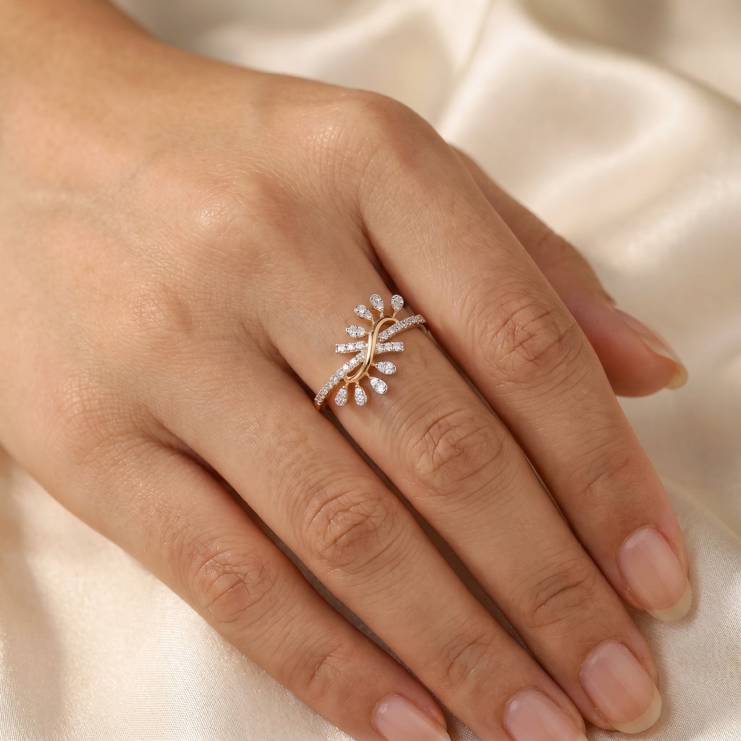 18KT Yellow Gold Diamond Spray Ring For Women