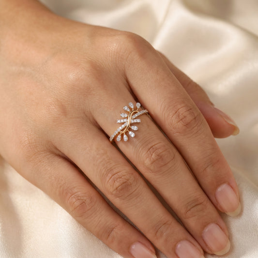 18KT Yellow Gold Diamond Spray Ring For Women