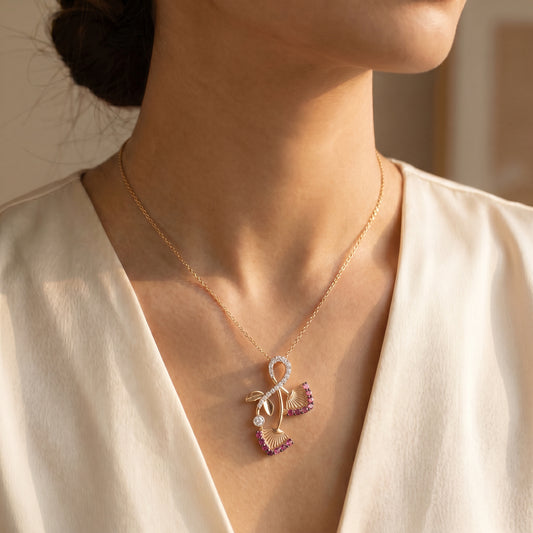 18KT Gold Diamond Flower Pendant Chain for Women