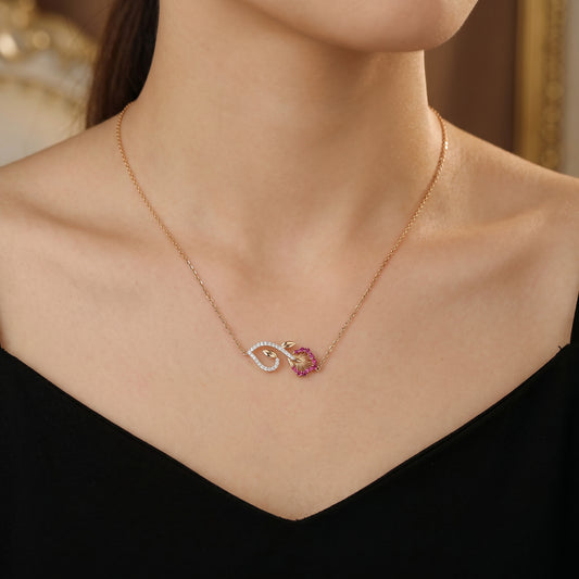18KT Gold Diamond Color Stone Pendant Chain for Women