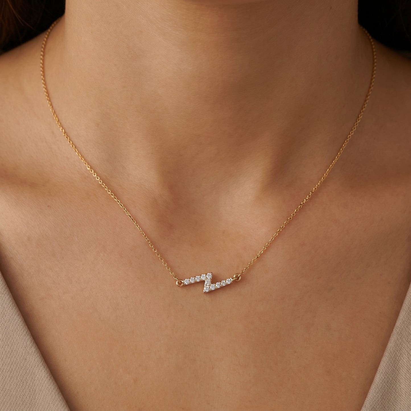 18KT Gold Diamond Lightning Bolt Pendant Chain