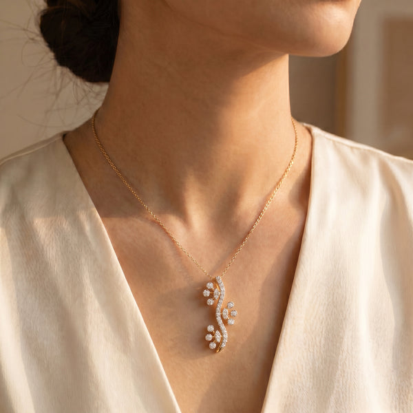 18KT Gold Diamond Vine Pendant for Women
