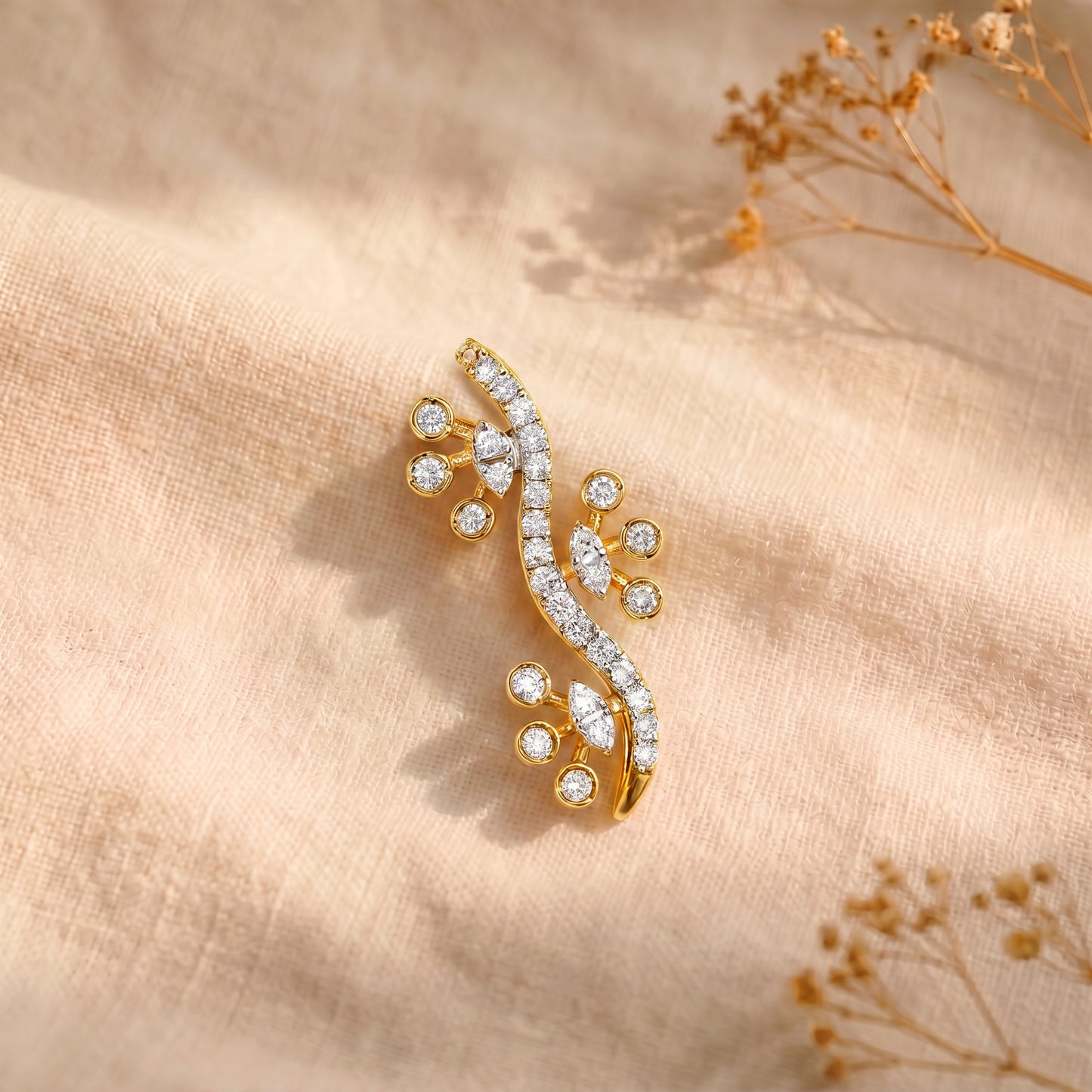 18KT Gold Diamond Vine Pendant for Women