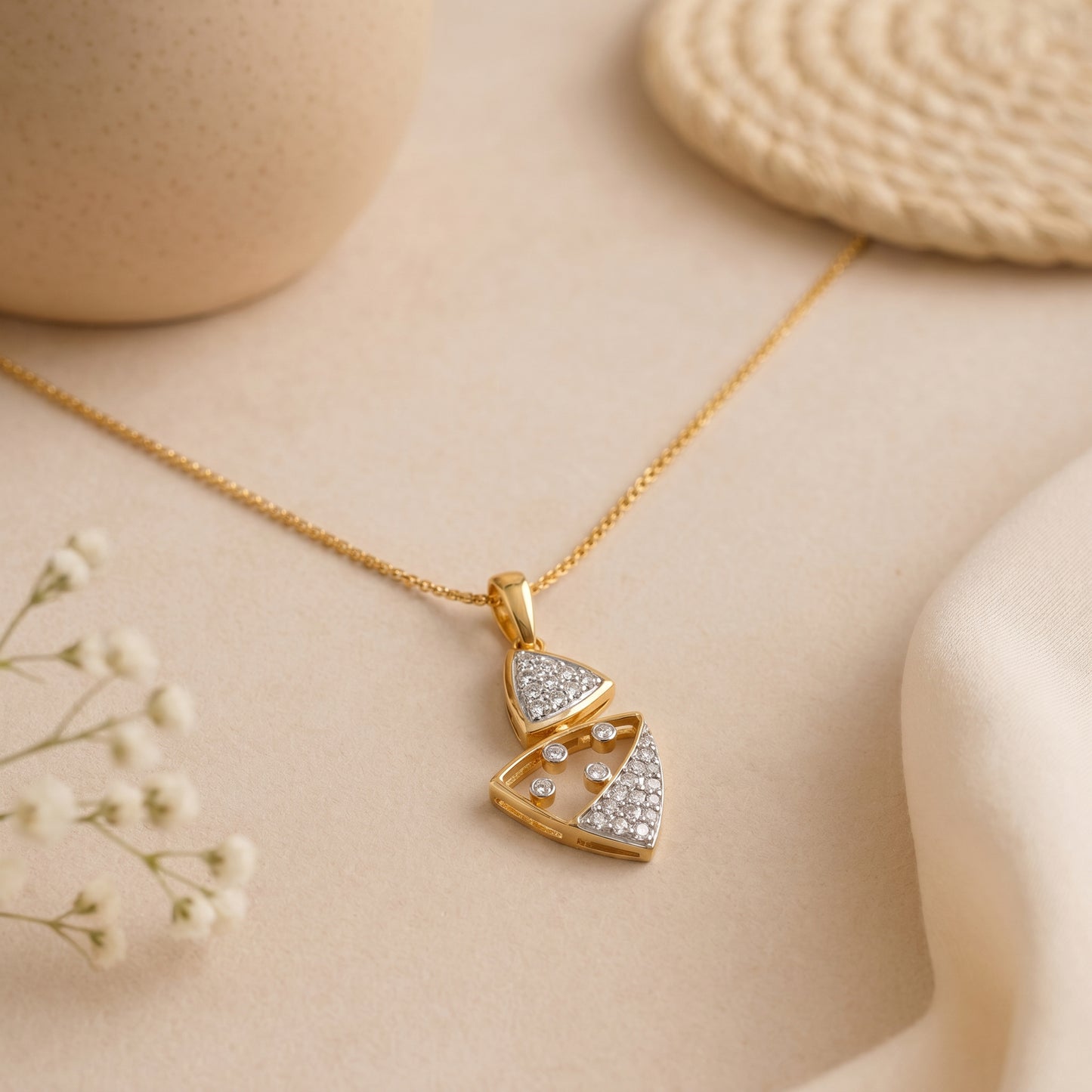 18KT Gold Diamond Geometric Triangle Pendant