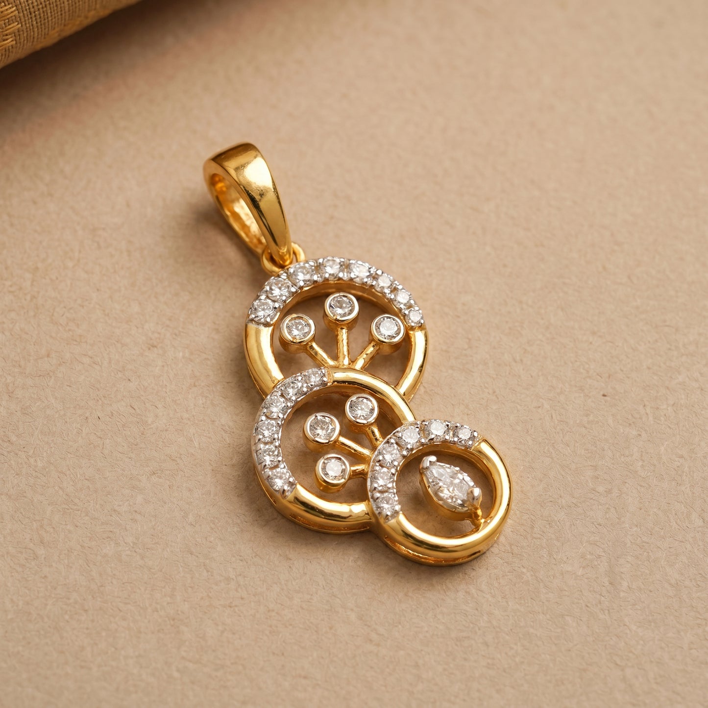 18KT Gold Diamond Triple Circle Pendant for Women