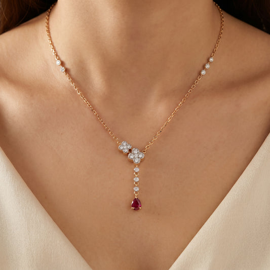 18KT Gold Diamond Colour Stone Women's Pendant Chain