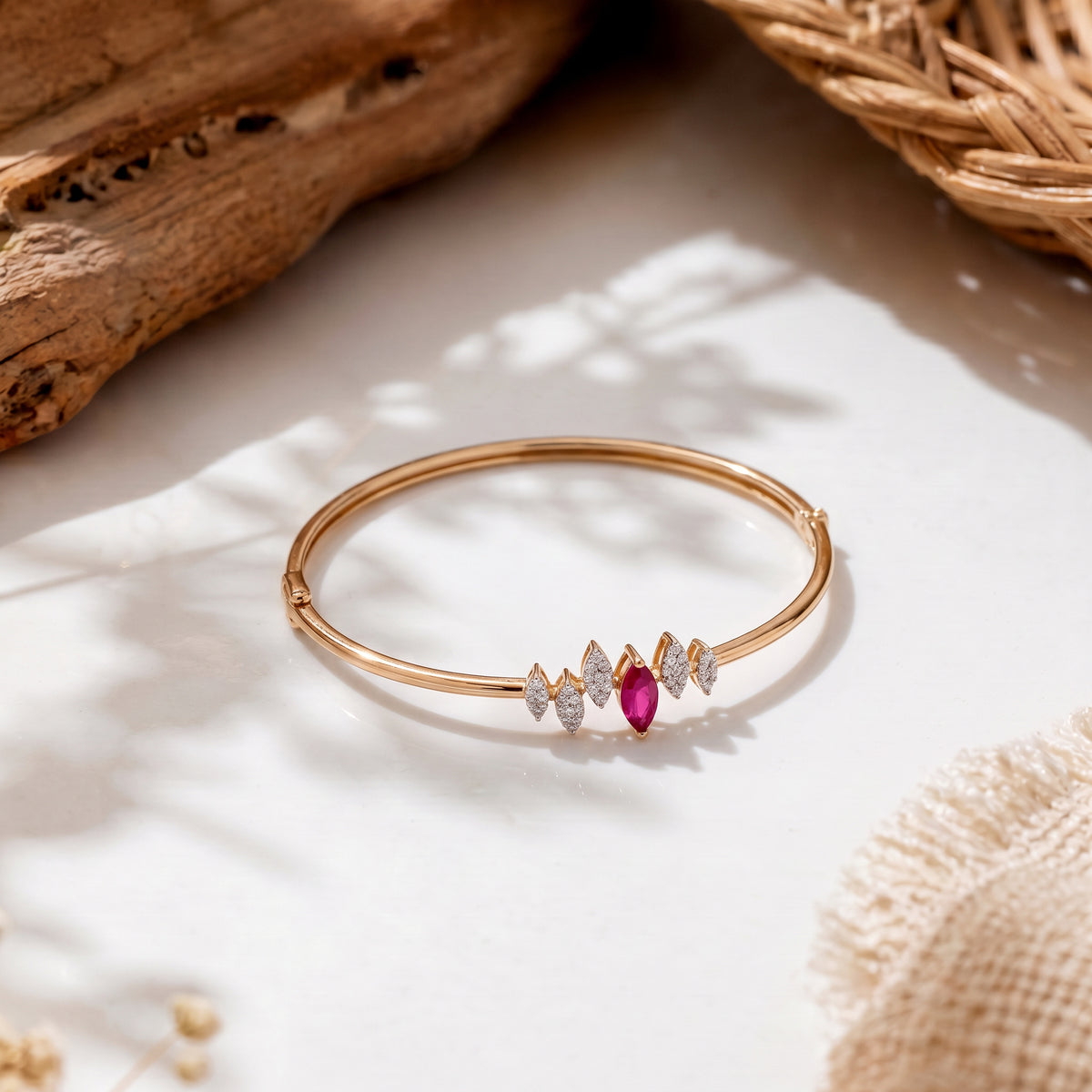 18Kt Gold Diamond Bangle with Colour Stone