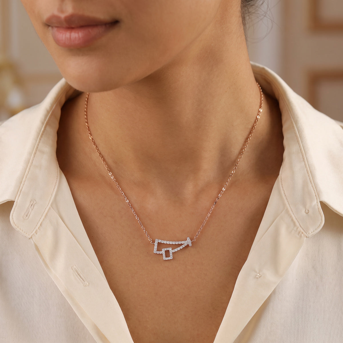 18KT Gold Geometric Diamond Necklace for Women