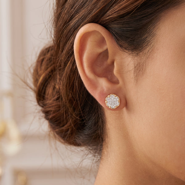 18KT Gold Diamond Cluster Stud Earrings for Women