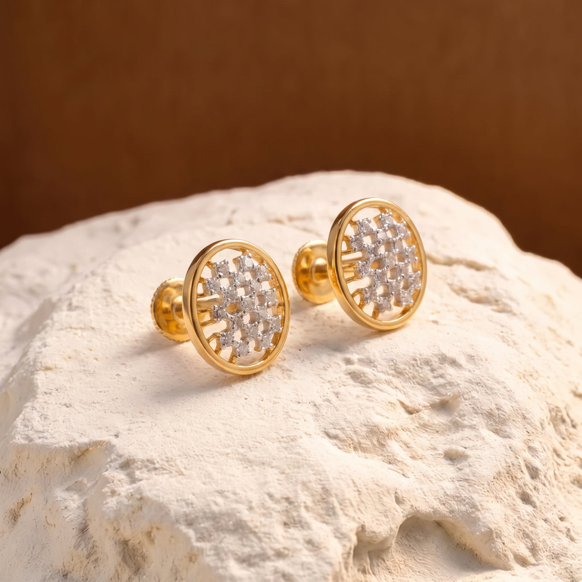 18KT Gold Diamond Round Stud Earrings for Women