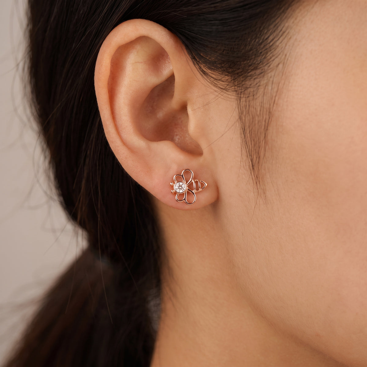 18Kt Rose Gold Diamond Clover Stud Earrings