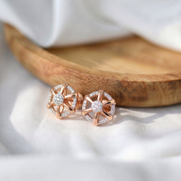 18Kt Rose Gold Diamond Wheel Stud Earrings