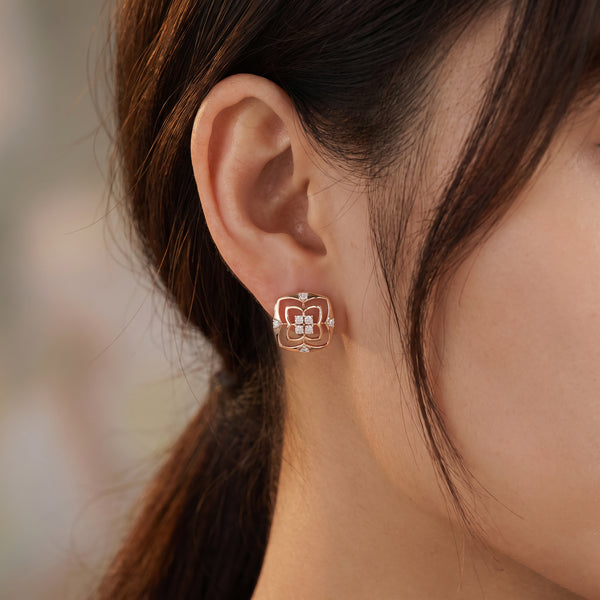 18Kt Rose Gold Diamond Floral Stud Earrings