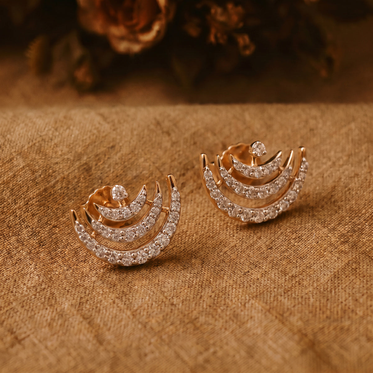 18Kt Gold Diamond Crescent Stud Earrings