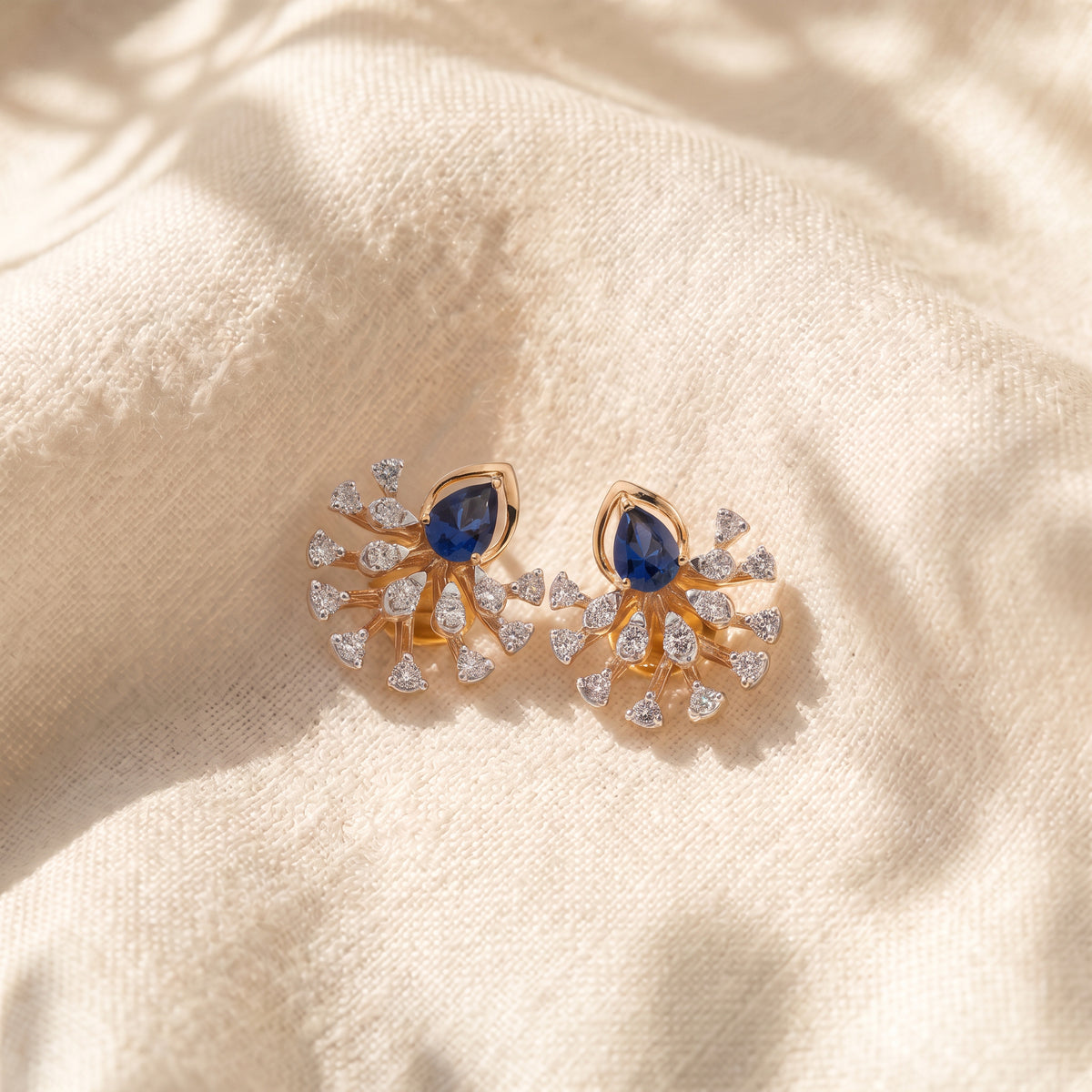 18Kt Gold Diamond Earrings with Colour Stone