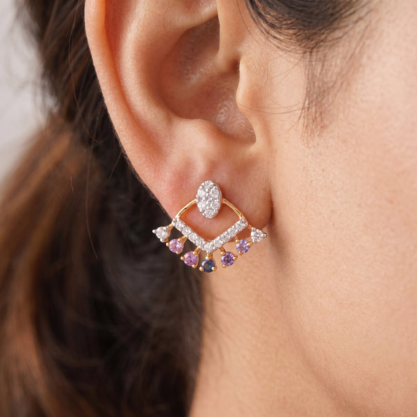 18Kt Gold Diamond Earrings with Colour Stones