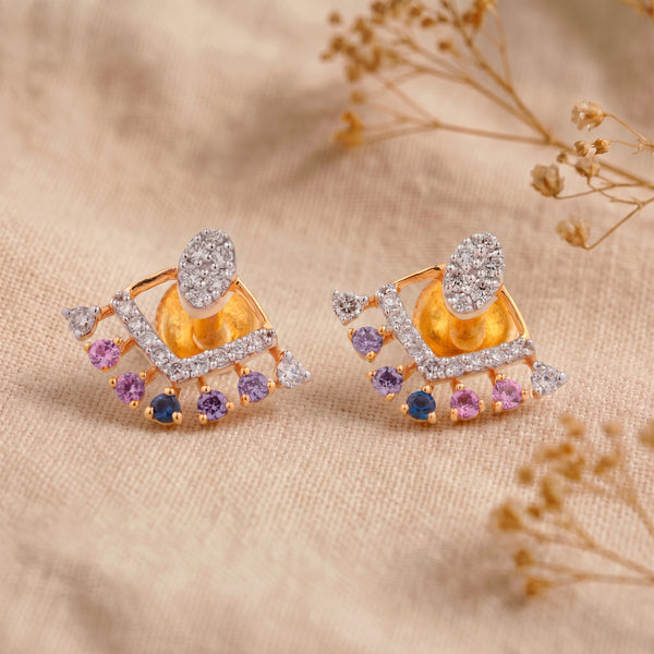 18Kt Gold Diamond Earrings with Colour Stones