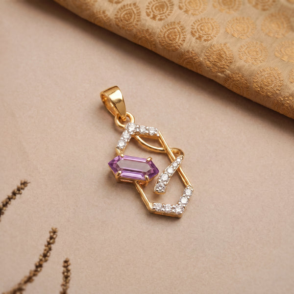 18Kt Gold Diamond Pendant with Colour Stone for Women