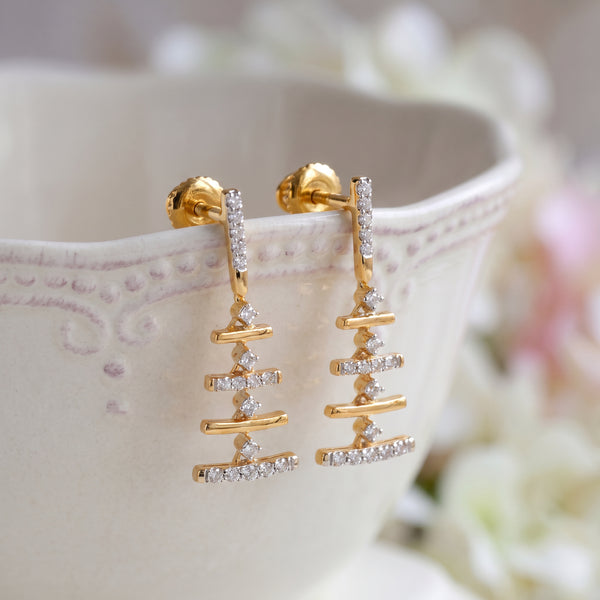 18Kt Gold Diamond Ladder Drop Earrings