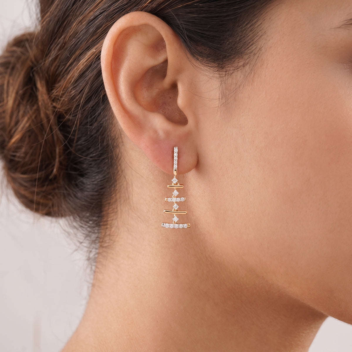 18Kt Gold Diamond Ladder Drop Earrings