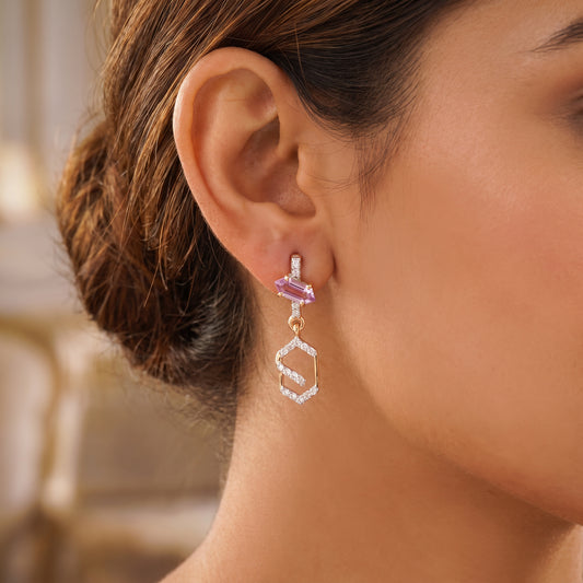 18Kt Gold Diamond Drop Earrings with Colour Stone