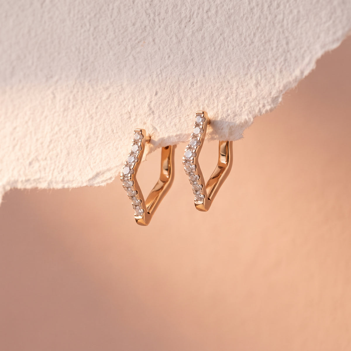 18Kt Gold Diamond Angular Huggie Earrings