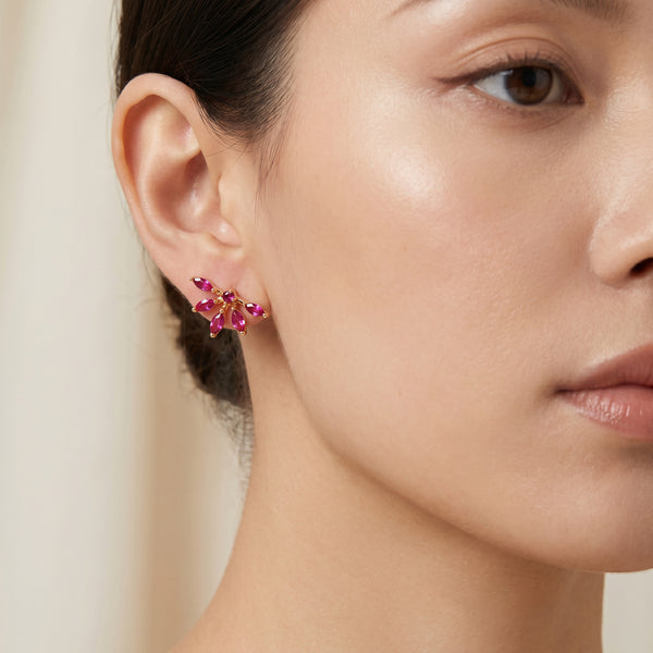 Ruby Red Marquise Crystal 18KT Gold Stud Earrings