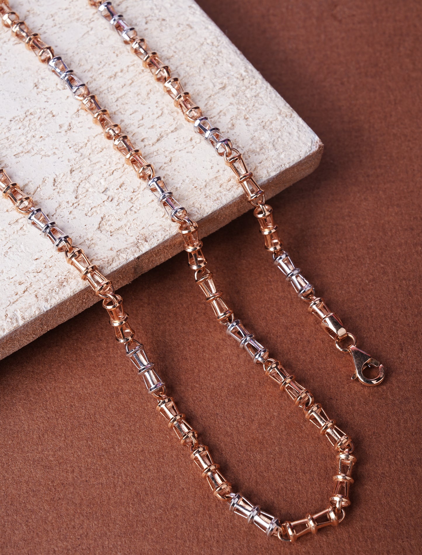 Bamboo 18kt Dual Tone Barrel Link Chain for Men